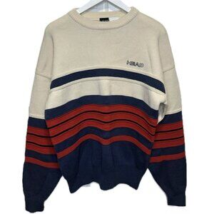 Head Sport Men’s 100% Wool Sweater Crew Neck Striped Red Blue M